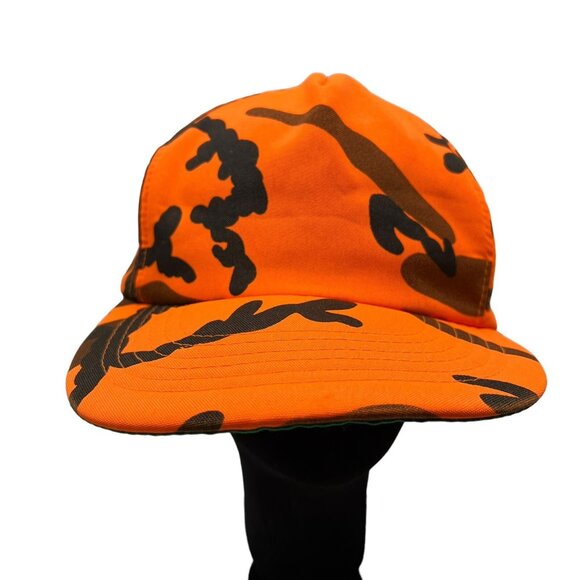 Winchester Blaze Orange Camo Snapback Vintage Hunting Hat Cap Trucker Foam 80's - Picture 1 of 10